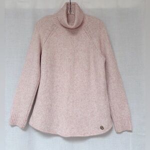 Michael Kors soft pink/white,ribbed cowl neck sweater. Gold logo.Sz M